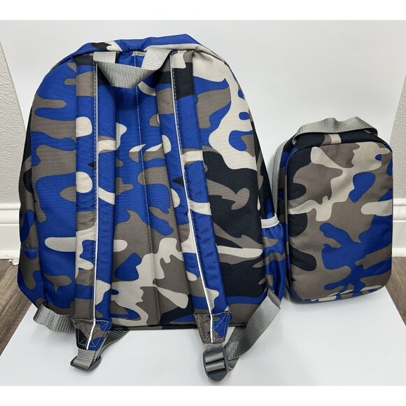 LL Bean Backpack Book Pack Lunchbox SET School Travel Bag Blue Camouflage - Picture 2 of 9